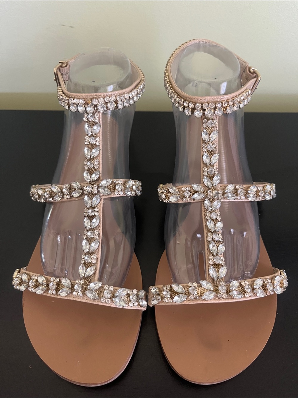 David's Bridal Crystal Encrusted Strappy Gladiator Sandals